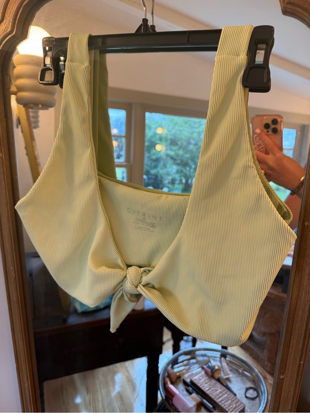 Celine Pale Yellow Ribbed Knot-Front Bikini Top